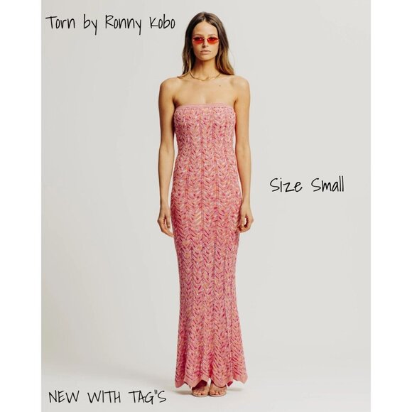 Torn by Ronny Kobo Tasha Crochet Tube Dress - Pink, Small, New with Tags - Picture 1 of 3